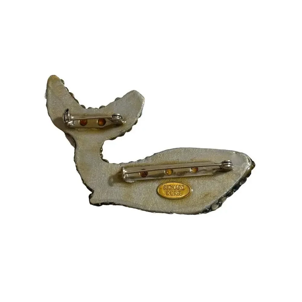 Vintage Richard Kerr Brooch Pin Whale Fish Dolphin Black Silver Rhinestone - Picture 4 of 6